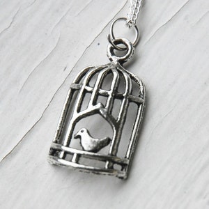 Silver Bird Cage Necklace D3B1 image 1