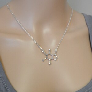 Caffeine Silver Necklace caffeine science molecule, coffee lover T4 image 2