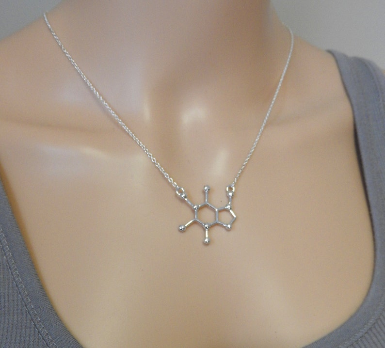 Caffeine Silver Necklace caffeine science molecule, coffee lover T4 image 2