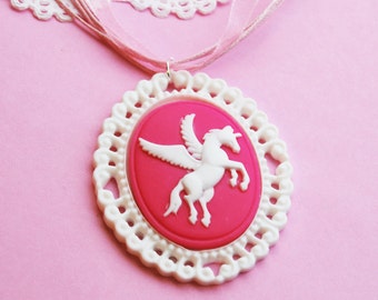 Pegasus Cameo Pink Ribbon Necklace