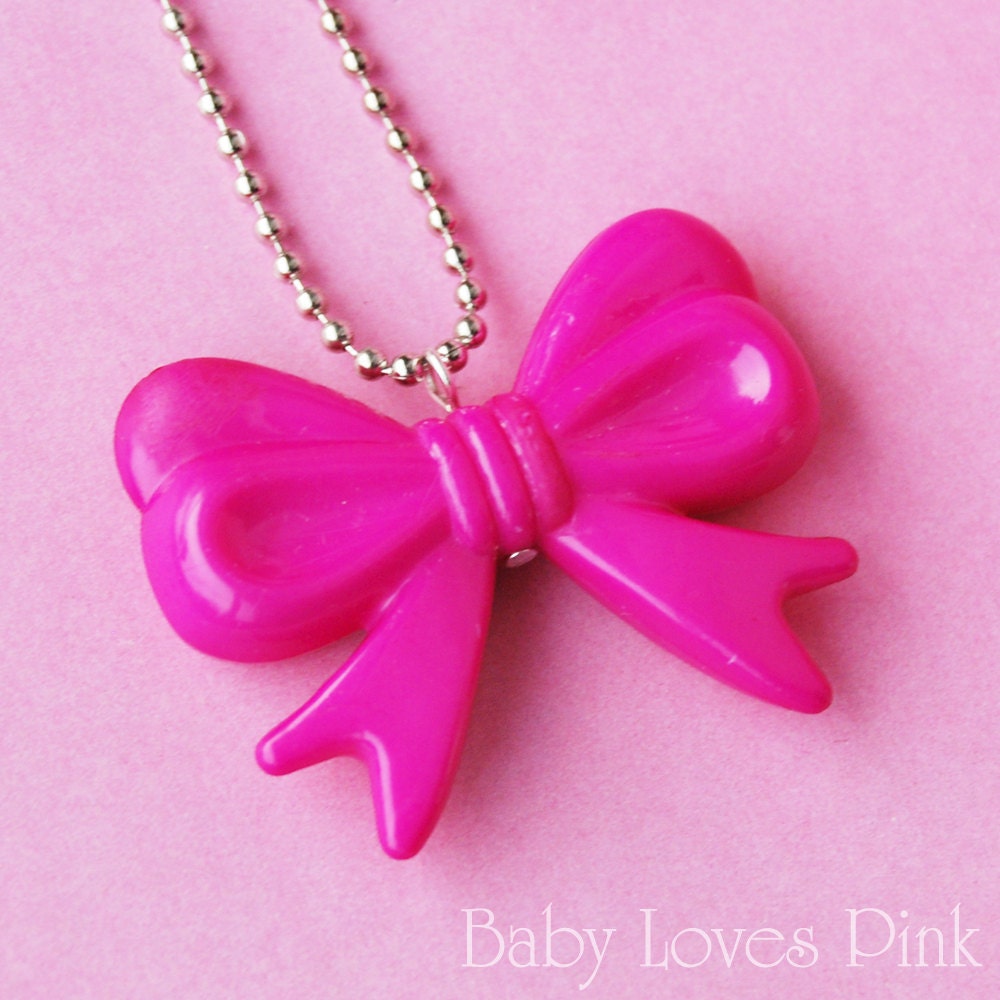 Hot Pink Ribbon Bow Necklace (D2F2) - Etsy