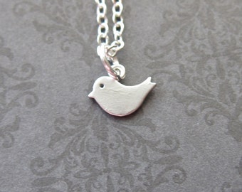 Tiny Baby Bird Necklace - White Gold Bird Pendant   (R4B-C4)