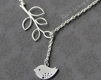 Sweet Bird and Tree Branch Dangling Necklace  (R1E4)