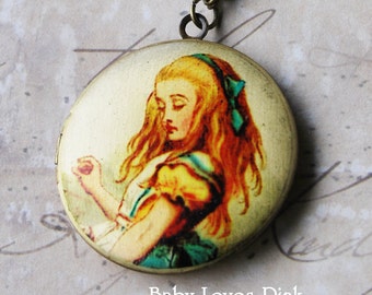 Alice in Wonderland 'Drink Me' Locket Necklace - Brass Photo Locket  (R3B-A3)