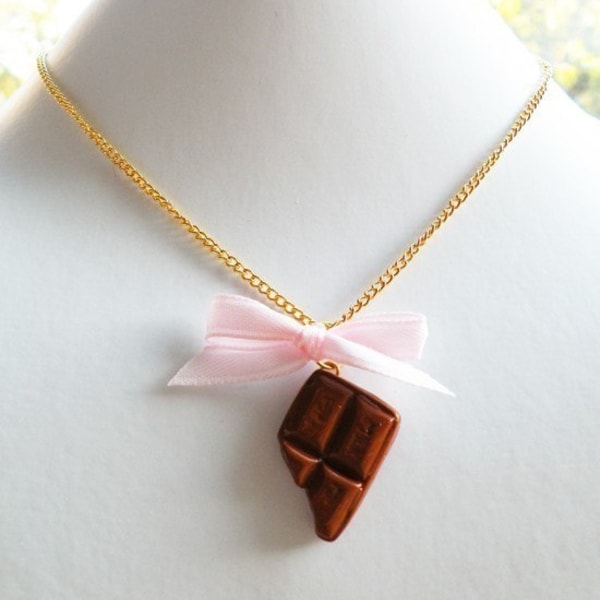 Collier nœud rose chocolat sucré (D1I4)