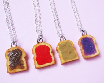 Miniature Peanut Butter and Jelly Best Friend Couples Necklaces - Set of 4 - Grape, Strawberry, Peanut Butter, Nutella