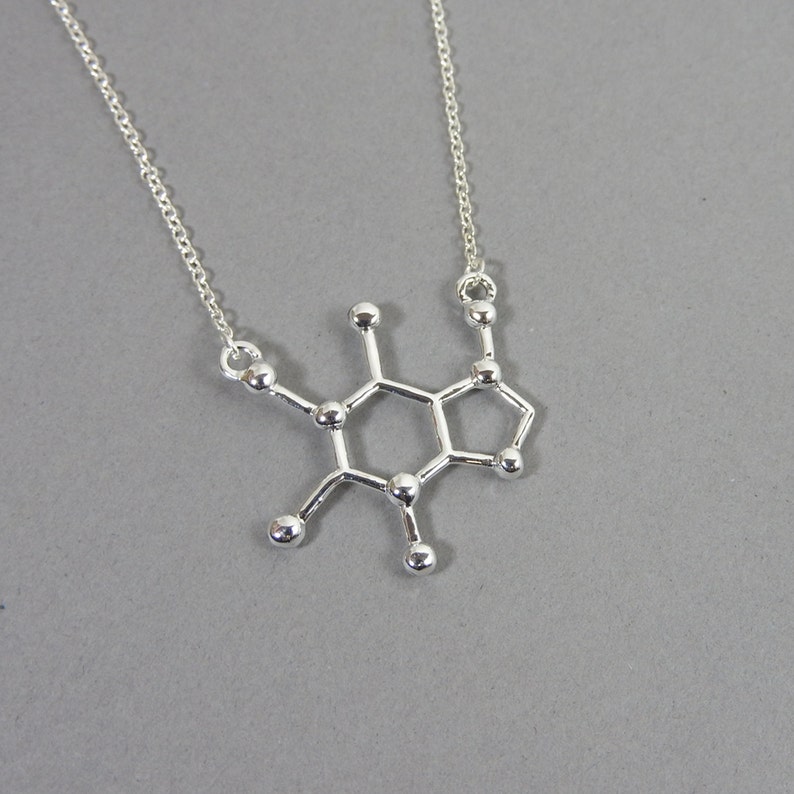 Caffeine Silver Necklace caffeine science molecule, coffee lover T4 image 1