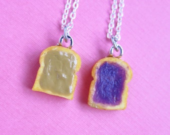 Miniature Peanut Butter and Jelly Best Friend Couples Necklaces - Set of 2 - Peanut Butter & Grape Jelly