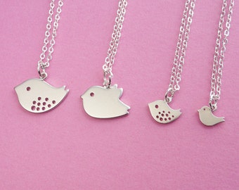 Family set of 4 Bird Necklace - Best Friend and Family Necklace  (R4B-A4)