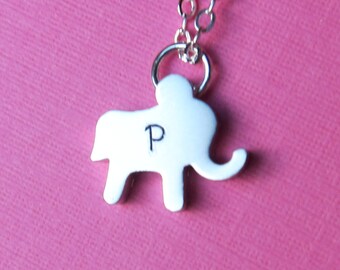 Elephant Initial Necklace - Personalized Hand-stamped initial