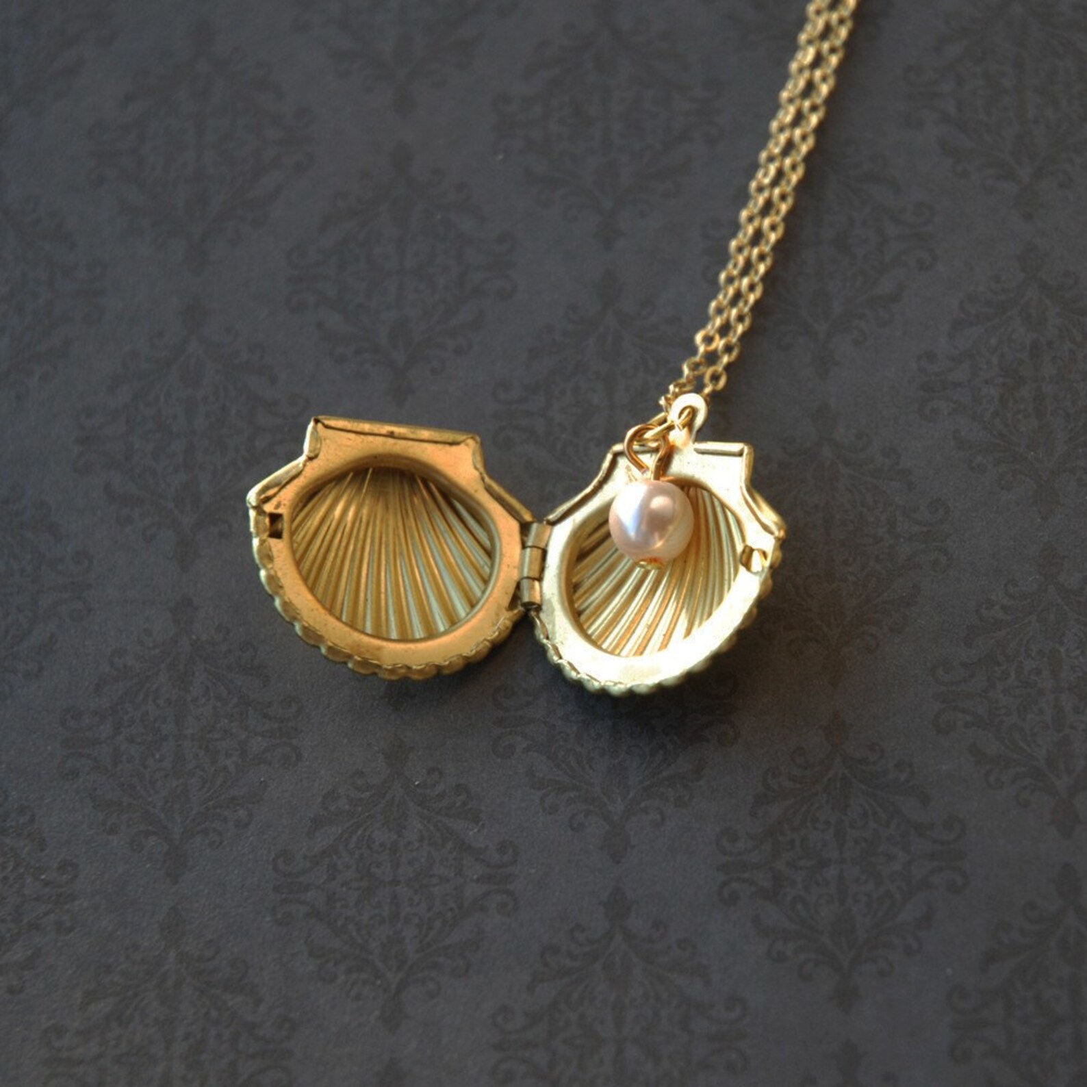 Pear Locket Ocean Seashell Pearl Locket Necklace - Stamped Raw Brass (R2C1) - Etsy