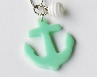 Baby Blue Sailor Anchor Necklace (D2F5)