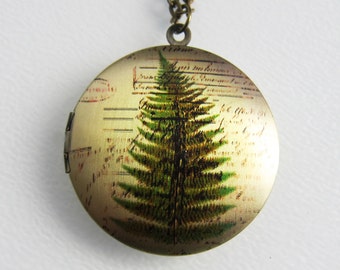 Fern Botanic Leaf Locket Necklace - Brass Photo Locket  (R3B-A1)