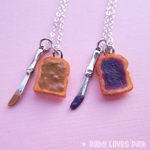 Mini Peanut Butter and Jelly Knife Best Friend Couples Necklaces - Set of 2 - Peanut Butter & Grape Jelly