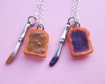 Mini Peanut Butter and Jelly Knife Best Friend Couples Necklaces - Set of 2 - Peanut Butter & Grape Jelly