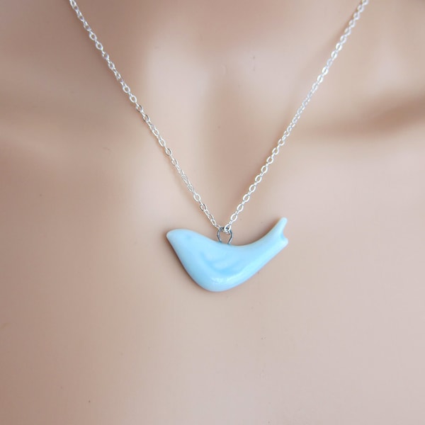 Colorful Bird Ceramic Necklace - Blue bird necklace, canary necklace, sparrow necklace, robin necklace  (R3A)