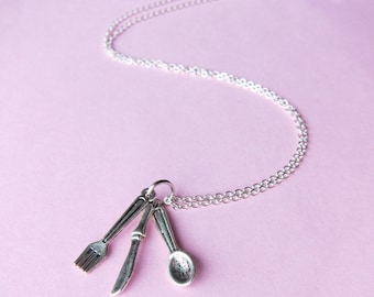 Mini Spoon, Fork, Knife Utensils Necklace  (T3)