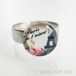 Paris Je T&#39;aime Eiffel Tower Image Ring - I like Paris Eiffel Tower Image