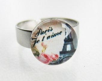 Paris Je T'aime Eiffel Tower Image Ring - I like Paris Eiffel Tower Image