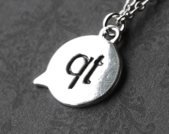 Cutie 'qt' Chat Text Silver Necklace  (D3A3)