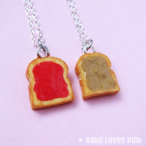 Miniature Peanut Butter and Jelly Best Friend Couples Necklaces - Set of 2 - Peanut Butter & Strawberry Jelly