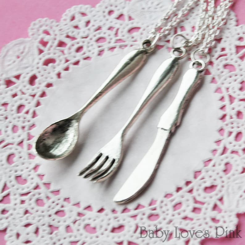 Spoon Fork Knife Best Friend Necklace Set of 3 BFF Etsy
