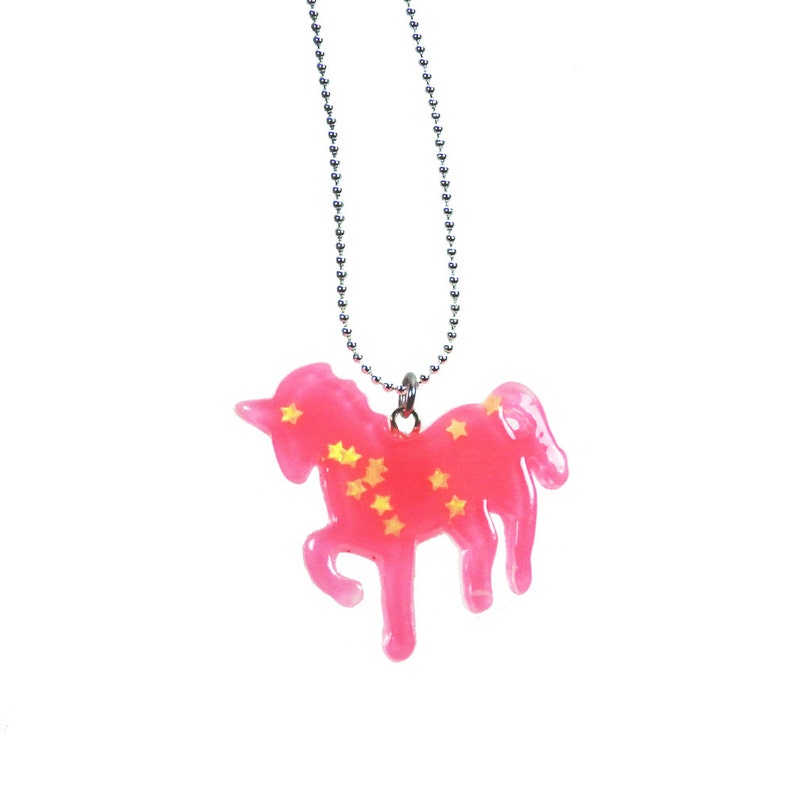 Unicorn Star Glitter Necklace Hot Pink, Light Pink, Lilac, White, Light Blue image 3