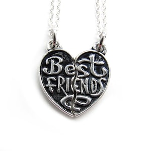Classic Best Friends Silver Necklace - bff friendship keepsake - Friends forever apart or together (R2I1)