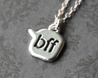 Best Friends 'BFF' Chat Text - Silver Friendship Necklace  (D3A1)