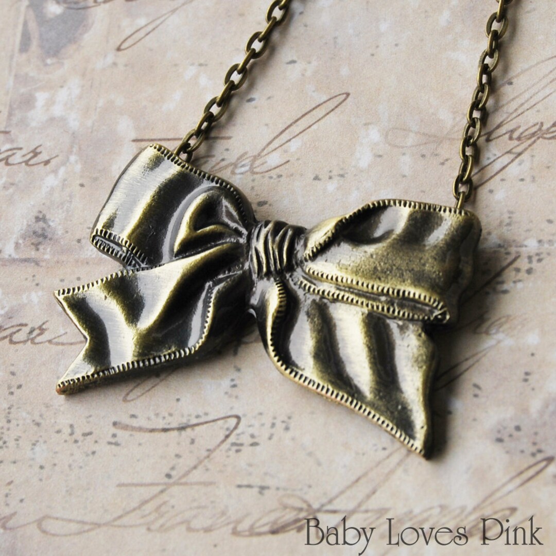 Bronze Ribbon Bow Necklace Etsy