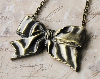 Bronze Ribbon Bow Necklace