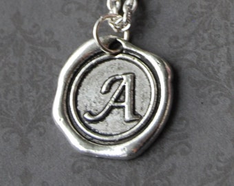 Custom Stamped Wax Seal Necklace - Personalized Initial Name Pendant - Choose your own letter