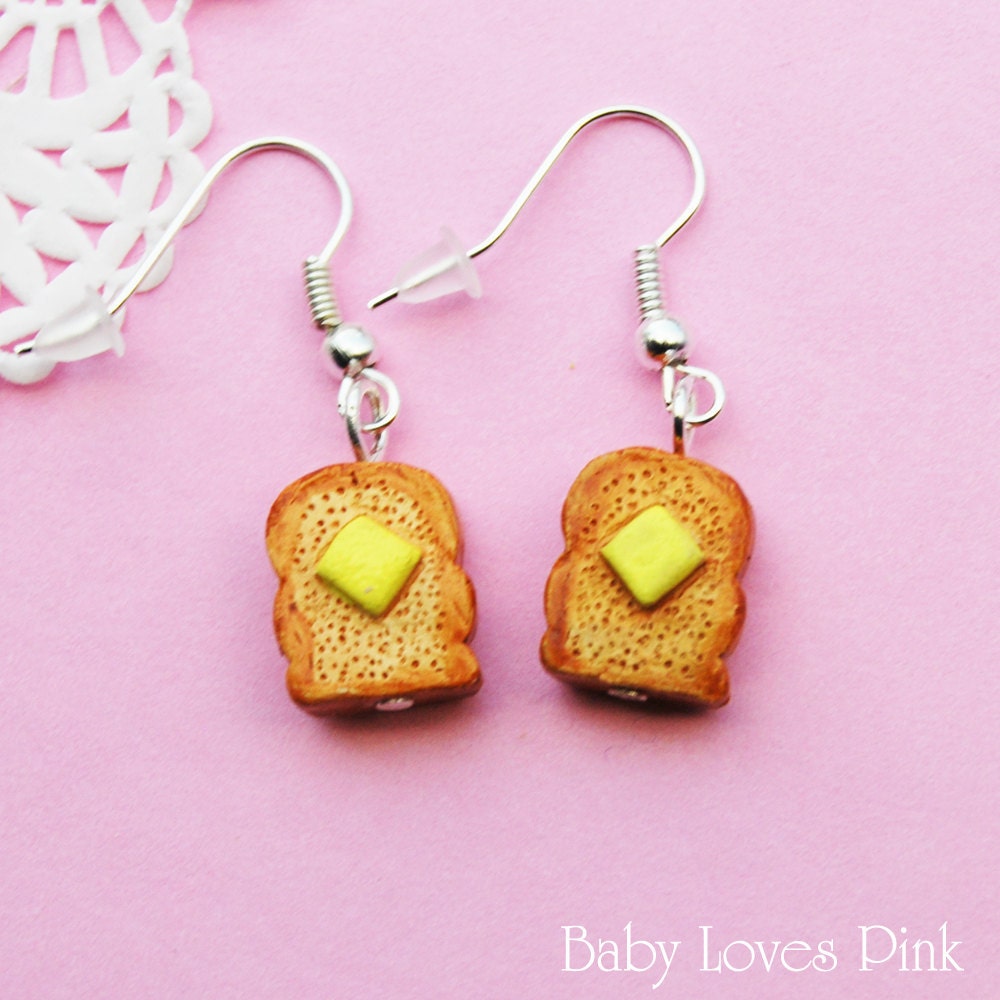 Toast Dangle Earrings Breakfast butter toast bread Etsy