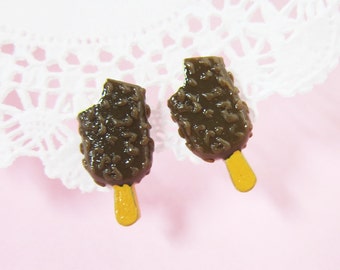 Chocolate Icecream Bar Earrings - ice cream popsicle post earrings