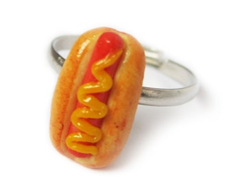 Hot Dog Ring - Handmade fast food miniature hot dog