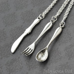Spoon, Fork, Knife Best Friend Necklace -  Set of 3 BFF Cutlery Utensil Necklaces  (R1E2)