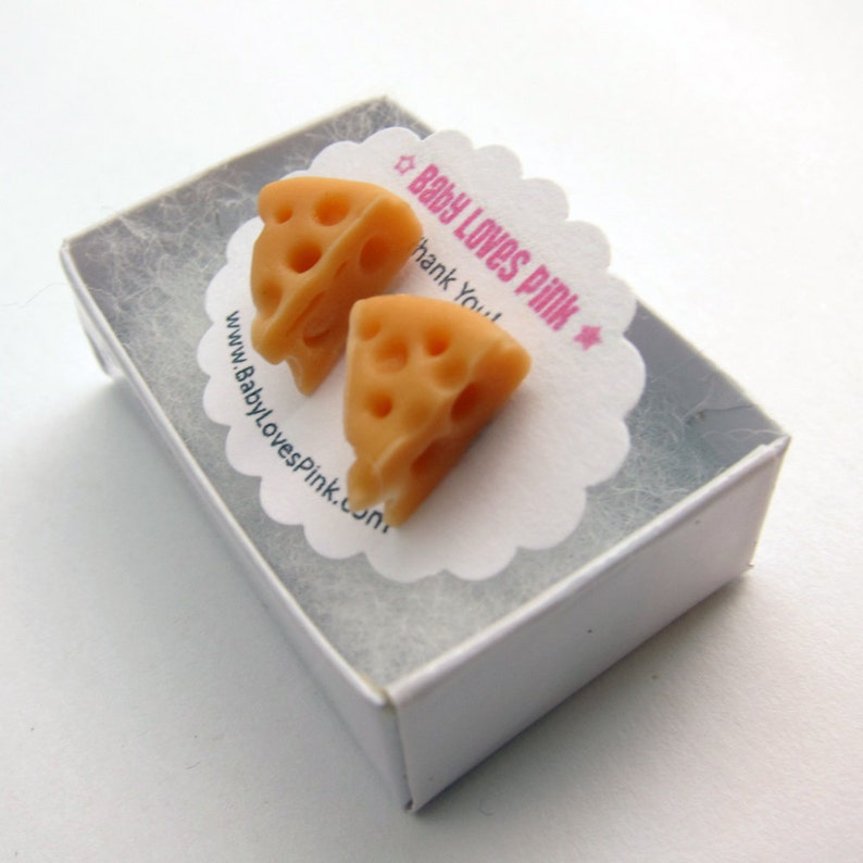 Swiss Cheese Stud Earrings Cheese with holes handmade with polymer clay image 3