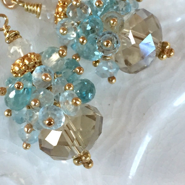 Champagne Citrine and Blue Topaz Earrings