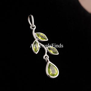Natural Peridot Leaf Pendant Necklace in Sterling Silver – Dainty Green Gemstone Jewelry, August Birthstone Gift for Her
