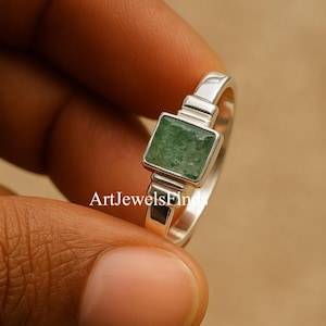 Sterling Silver Green Jade Ring: Handmade Geometric Statement Jewelry