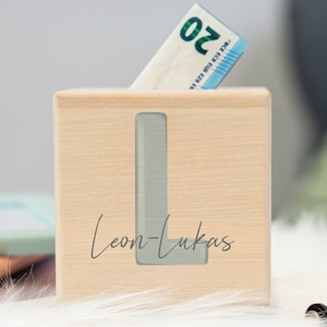 Spardose personalisiert mit Namen Holz, Babygeschenke zur Geburt, Taufgeschenk Mädchen, Kinder Spardose, Geschenk zur Einschulung in blau