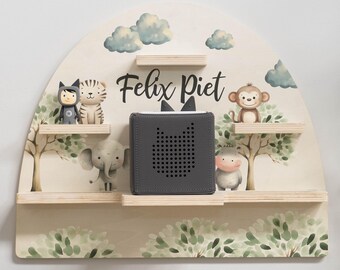 Tonie shelf for figures, children's room, wooden wall decoration with safari theme, storage, freestanding shelf, birthday gift, home decor for children's room