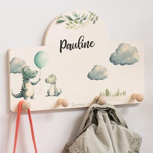 Kindergarderobe mit Namen und Krokodil, Kleiderhaken aus Holz, personalisierte Garderobe für Kinder, perfektes Geschenk für kleine Entdecker
