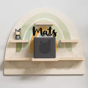Tonie Regal Figuren Kinderzimmer, Wanddeko Holz mit grünem Regenbogen, Aufbewahrung, Standregal, Geburtstagsgeschenk, Wohndeko Kind