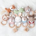 Grasping ring with name, personalized wooden grasping ring with desired name, gentle rattle & crochet yarn, handmade baby gift various animals product logo