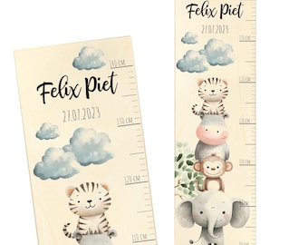 Messlatte Kinder personalisiert, individuelle Messleiste Kinderzimmer mit Name, Datum und Safari, perfektes Geschenk zur Geburt Kinder