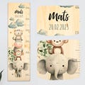 Personalized children's height chart, individual children's room measuring bar with name, date and safari, perfect gift for the birth of children
