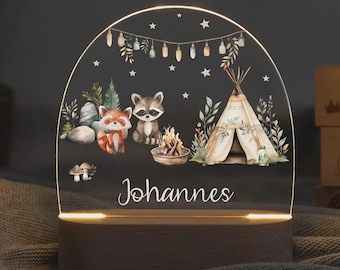 Nachtlicht Baby, Personalisierte Nachtlampe aus Acryl, Babygeschenk Geburt, Taufgeschenk, Nachtlicht Kinderzimmer, Nachttischlampe Waldtiere