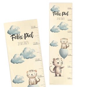 Messlatte Kinder personalisiert, individuelle Messleiste Kinderzimmer mit Name, Datum und Tiger, perfektes Geschenk zur Geburt Kinder