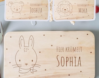 Babygeschenk personalisiertes Frühstücksbrettch für Kinder - Holzbrett mit Gravur und Tiermotiven - einzigartiges Geschenk für jeden Anlass